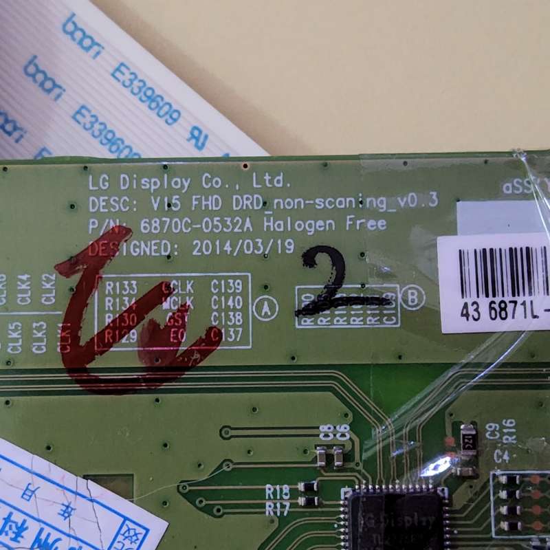 LG 6870C-0532A Replacement TV TCON Board with ribbon cables T-CON Board for 43 inch AIWA Television