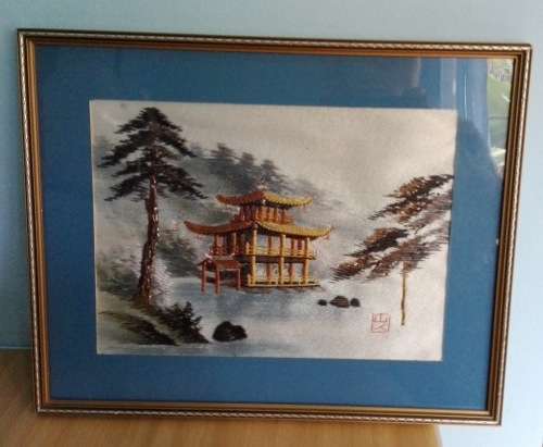 Vintage Silk hand embroidered Chinese/Japanese picture.
