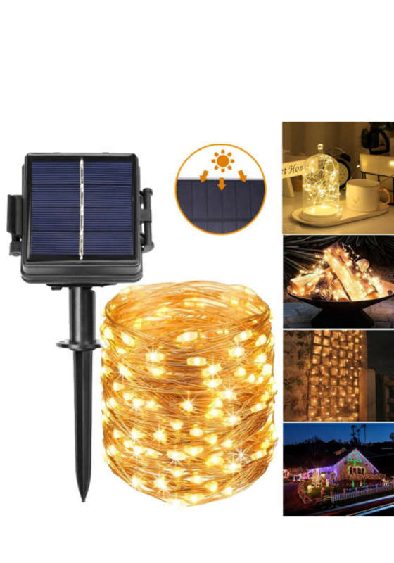 10M Outdoor Solar LED Light Waterproof Copper Wire Fairy Light Balcony Garden Decorative Trees