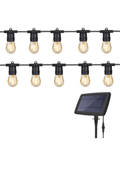 Lighting 10 LED Festoon Vintage Bulb String Lights - 5m Solar Panel