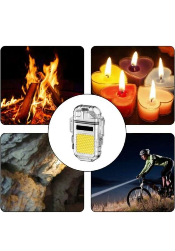 Rechargeable Mini Hook Flashlight with Windproof Multipurpose Lighter + Type C Charging Cord