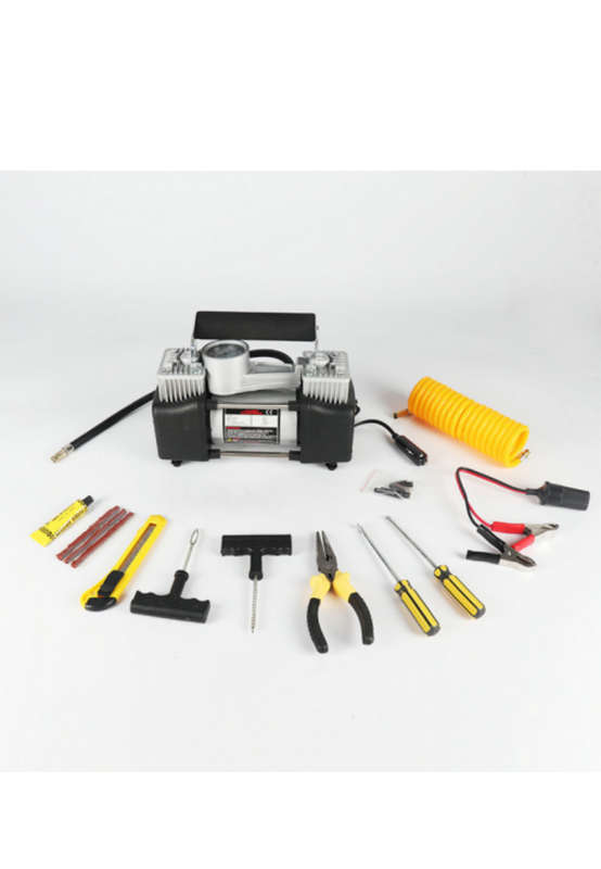 12V Air Compressor Dual Cylinder Car Tire Inflator Pump Car Emergency Tool Kit