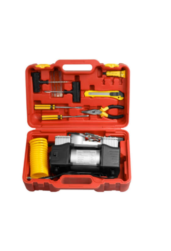 12V Air Compressor Dual Cylinder Car Tire Inflator Pump Car Emergency Tool Kit