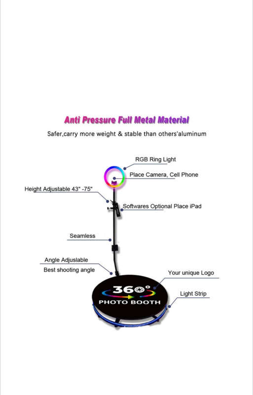 100cm RGB Fill Light Photo Booth Turning Led Camera Photo Spin Stand With Flight Case