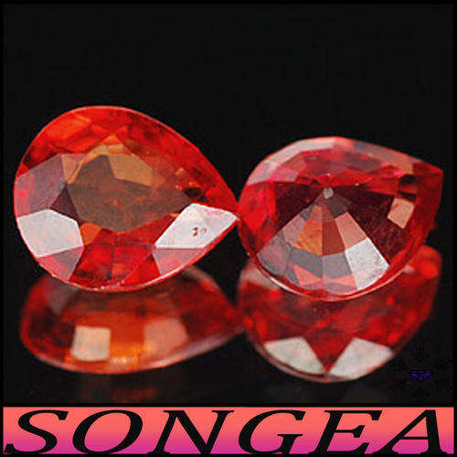 1.20ct Matching Vivid Red Sapphire Gems - VS - Two Natural Songea Precision Pears (Heated)