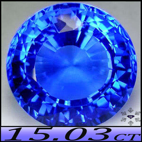 15.03CT TANZANITE BLUE QUARTZ [IF] - FANCY FACETED BRILLIANT ROUND GEMSTONE