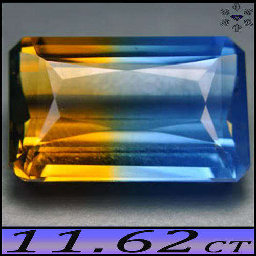 11.62CT BI-COLOUR ORANGE BLUE AMETRINE [IF] - HYDROTHERMAL OCTAGON LAB QUARTZ