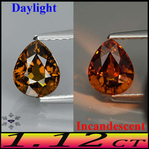 1.12ct Rare Tanzania Colour Changing Gem Garnet - VVS - Yellow Green To Deep Orange Red Pear