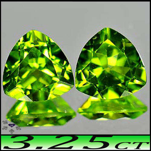 3.25CT GORGEOUS GEM GREEN PERIDOT PAIR [VVS] - NATURAL PAKISTANI MATCHING TRILLIANTS
