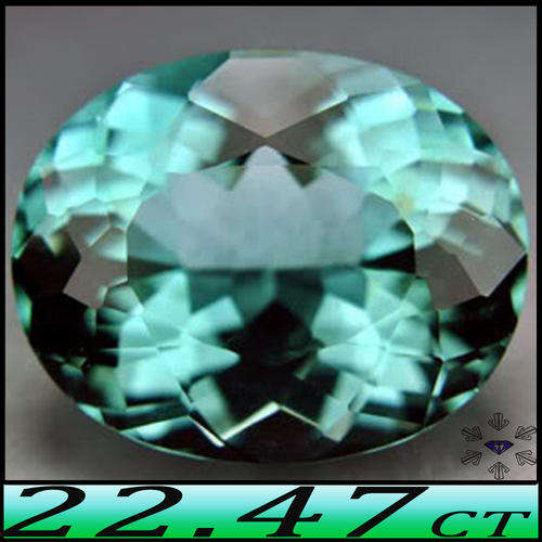 22.47CT BLAZING BLUISH GREEN URUGUAY QUARTZ  [VVS] - FABULOUS FANCY FACET OVAL GEMSTONE