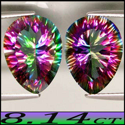 8.14CT FIRE GREEN MYSTIC RAINBOW QUARTZ [IF] ~ CONCAVE POLISHED PEAR GEM