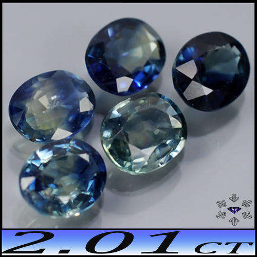 2.01ct Five Blue Zoned Sapphire Gems - VS - Matching Madagascan Ovals (Gentle Heat)