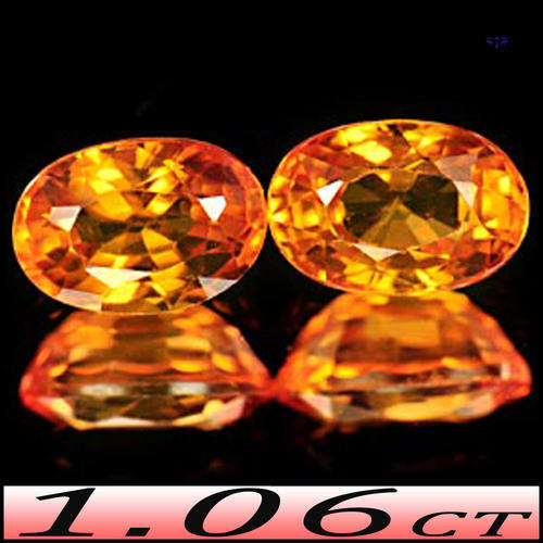 1.06ct Two Matching Songea Sapphire - VS - Intense Orange Pair Of Modern Oval Gems (Heated)