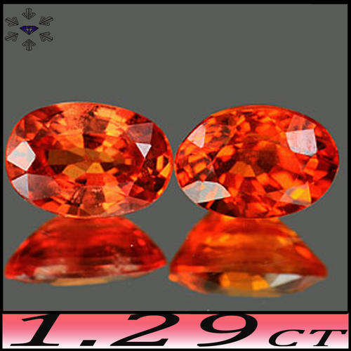 1.29ct Red Intense Orange Sapphire - VS - Natural Pair Bright Songea Gemstones