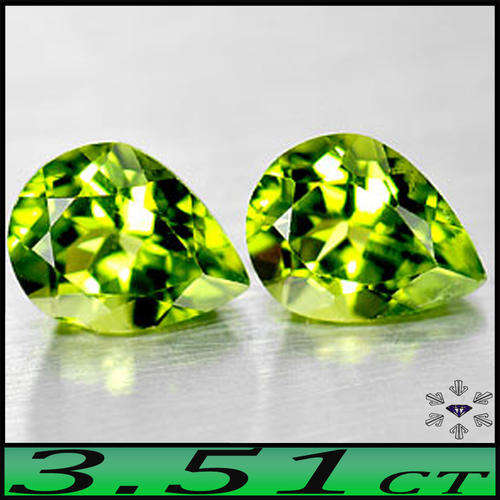 3.51CT MATCHING FANCY GREEN PERIDOT PAIR [VVS] - UNHEATED PAKISTAN SHIGAR VALLEY PEAR