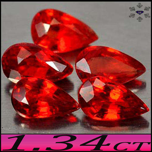 1.34ct Five Matching Tanzania Sapphire Gems - VVS - Natural Vivid Red Songea Pear Parcel (Heated)