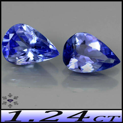 1.24ct Intense Violet Deep Blue Tanzanite Pair - VVS - Perfectly Matching Brilliant Pear Gems