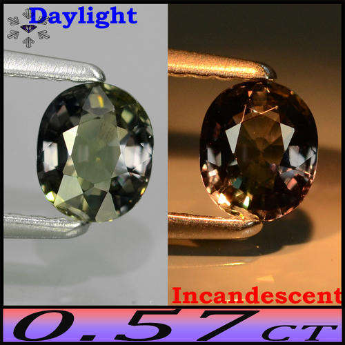 0.57ct Tanzanian Unheated Oval Sapphire - VS - Changes From Green Violet To Orange Violet