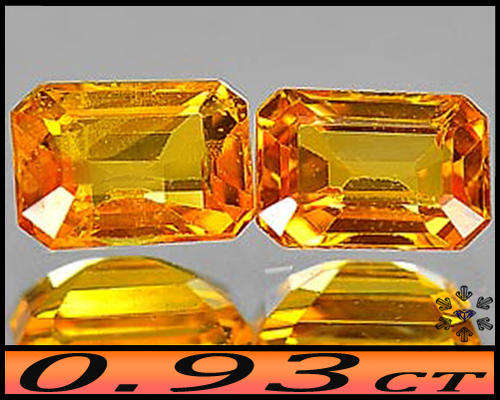 0.93ct Two Matching Natural Songea Sapphires - SI - Intense Orange Octagon Pair (Heated)