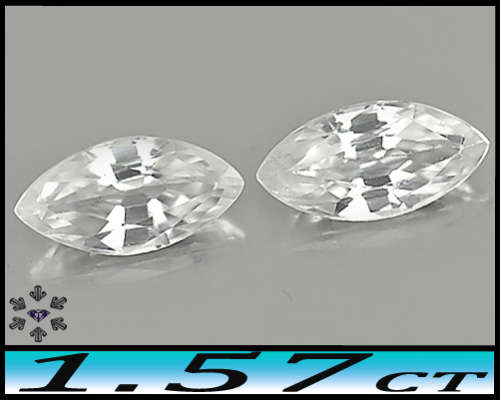 1.57ct Pair Brilliant White Zircon Gems - VS - Two Matching Cambodian Precision Marquise