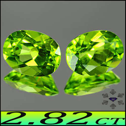 2.82ct Unheated Green Peridot Pair - VVS - Two Matching Fancy Pakistan Ovals