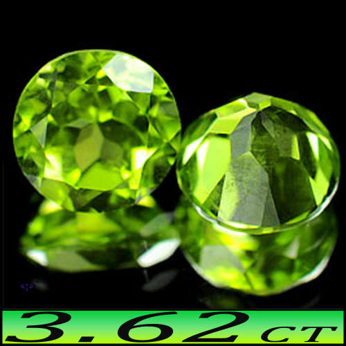 3.62ct Two Matching Thailand Green Peridot - VVS - Pair Unheated Modern Fancy Rounds
