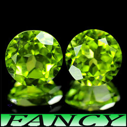 3.48ct Matching Deep Green Peridot Pair - VVS - Two Unheated Fancy Faceted Rounds