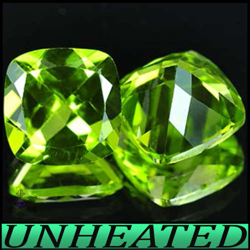 3.13ct Matching Pair Pakistan Green Peridot - VS - Two Unheated Modern Cushion Gems