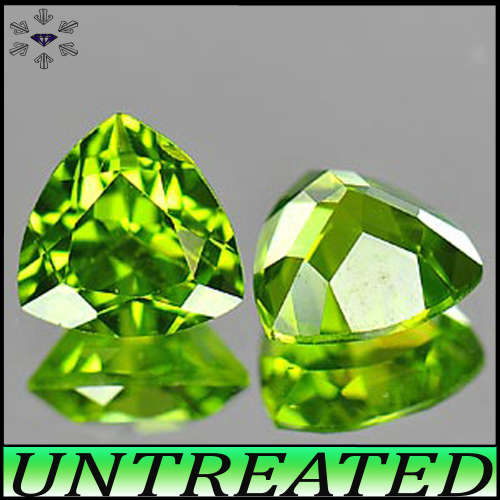 3.81ct Matching Green Pakistan Peridot Pair - VVSI- Two Unheated Fancy Trillion Gems