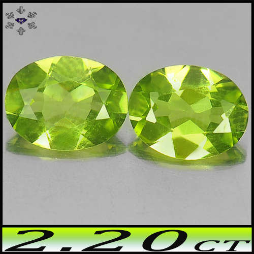 2.20ct Natural Matching Green Peridot Pair - VS - Two Unheated Pakistan Oval Gems