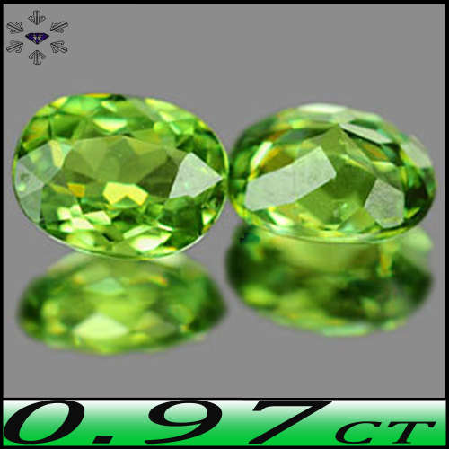 0.97ct Two Brilliant Lusterous Demantoid Garnets - SI - Pair Matching Yellowish Green Gems