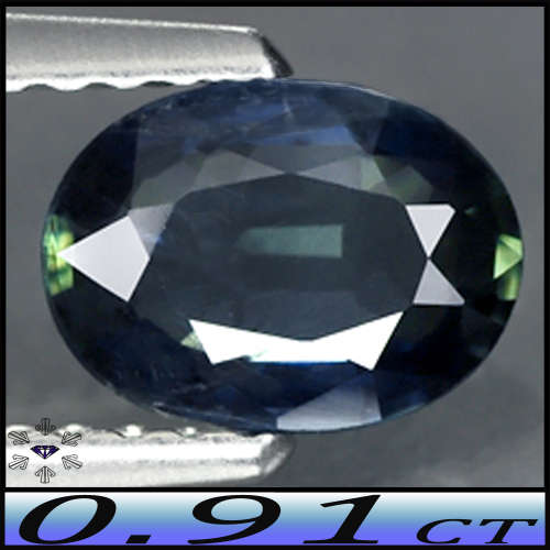 0.91ct Greenish Deep Blue Sapphire Gem - SI - Madagascar Faceted Oval (Gentle Heat)