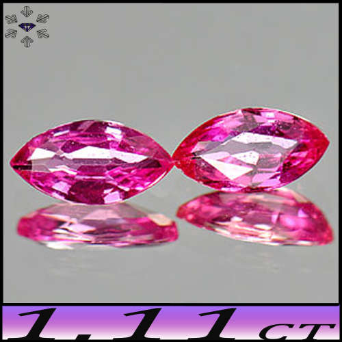 1.11ct Pair Matching Natural Vivid Pink Sapphires - VS - Two Clean Madagascan Marquise (Heated)