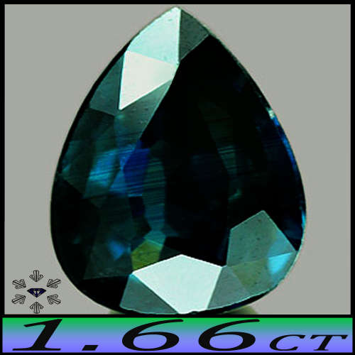 1.66ct Vivid Greenish Deep Blue Sapphire - VVS - Unheated Madagascar Zazafotsy Pear Gem