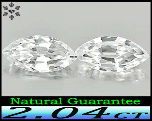 2.04ct Pair Matching Brilliant White Zircon - VVS - Two Cambodia Modern Faceted Marquise Gems