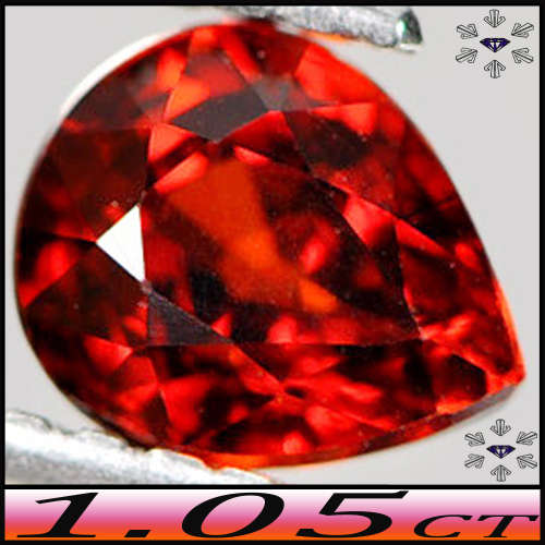 1.05ct Unheated Namibian Spessartine Garnet - SI - Natural Orange Deep Red Polished Pear