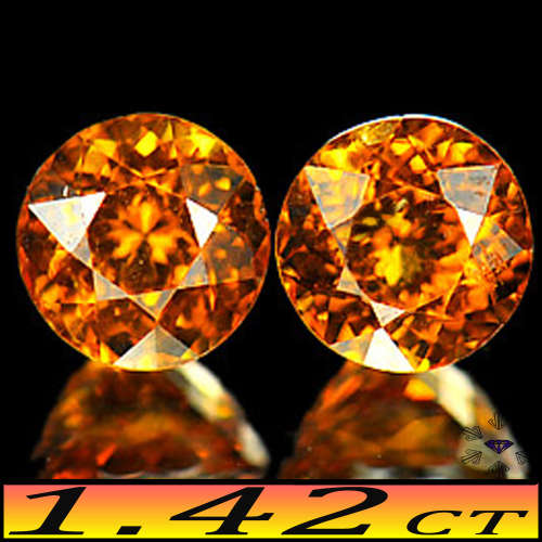 1.42ct Pair Cinnamon Orange Malay Garnets - VS - Two Matching Fancy Faceted Round Gems