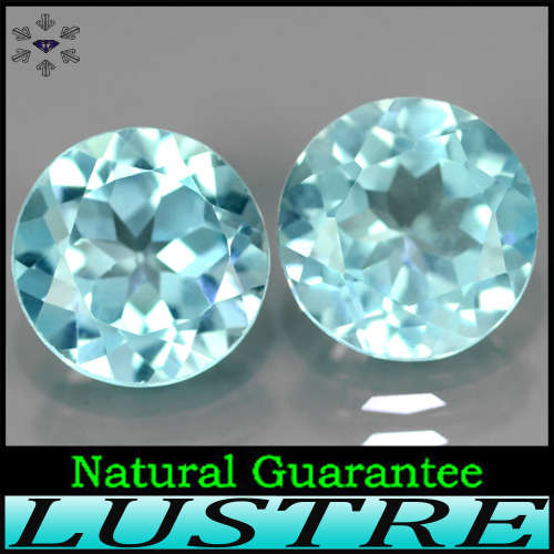 6.63ct Pair Pastel Blue Topaz Rounds - VVS - Two Matching Brazilian Fancy Gems (Irradiation)