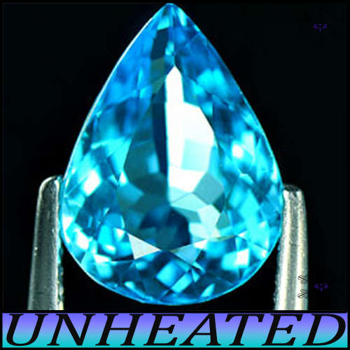 4.44ct Fancy Vivid Greenish Blue Topaz - VVS - Brazilian Multi-Faceted Pear Gem