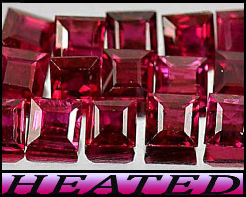 0.64ct Purplish Pink Ruby Princess Parcel - VS - Five Lustrous Square Gems (Heat Only)