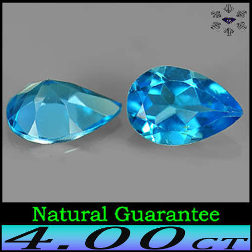 4.00ct Two Brazilian Intense Swiss Blue Topaz - VVS -  Pair Modern Multi-Facect Pears