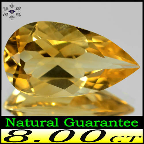 8.00ct Unheated Lapa Da Onca Yellow Citrine - VVS - Modern Fancy Mixed Facet Pear Gem