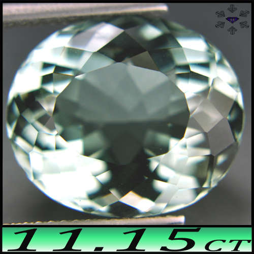 11.15ct Brazilian Medium Light Green Prasiolite - VVS - Fancy Modern Facet Oval (Heat)