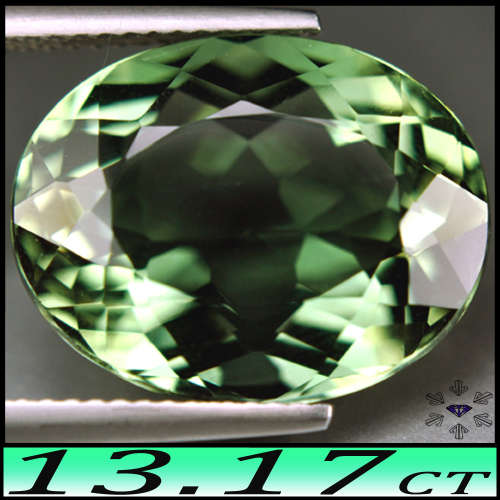 13.17ct Brazilian Bluish Green Prasiolite - VVS - Modern Fancy Oval (Gentle Heat)