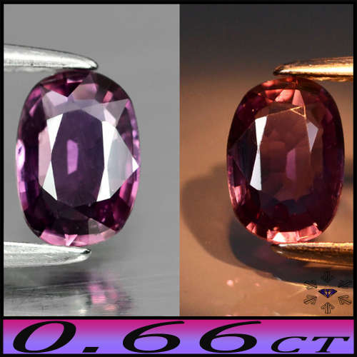 0.66ct Unheated Rare Colour Change Sapphire - SI - Pink to Purple Red Madagascan Oval