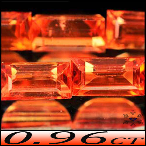 0.96ct Five Matching Vivid Orange Sapphire - VVS - Brilliant Stepped Baguette Gems (Heated)