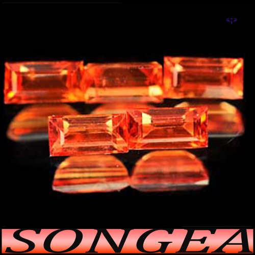 0.90ct Matching Vivid Orange Brilliant Sapphire - VVS - Five Fancy Step Facet Baguette Gems (Heated)