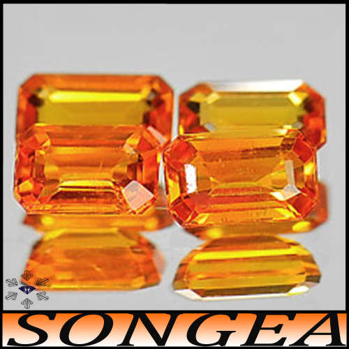 0.65ct Pair Vivid Orange Sapphire Octagons - VVS - Two Brilliant Matching Octagon Gems (Heated)