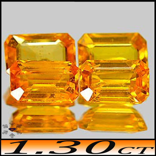 1.30ct Matching Pair Vivid Orange Sapphire Gems - VS - Two Brilliant Stepped Octagons (Heated)