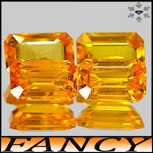 1.15ct Matching Pair Vivid Orange Sapphire - VVS - Two Brilliant Stepped Octagon Gems (Heated)